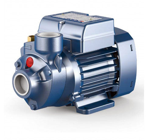 A blue Pedrollo PKm60 peripheral impeller booster pump with a brass piece inside, designed for moving water in homes and small businesses.